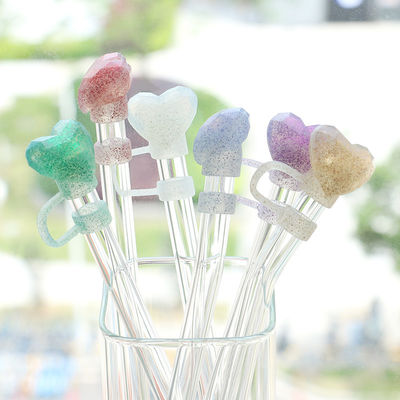 NEW Arrival heart diamond glitter designs Straw Cover Topper 3D 10mm Straw Toppers Topi untuk tumblers cangkir gelas