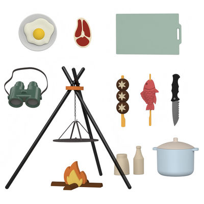 Custom Logo 19 PC Silikon Berpura-pura BBQ Grill Play Dapur Masak Mainan Mini Chef Barbecue Role Playing Set Anak-anak Dapur Mainan Hadiah