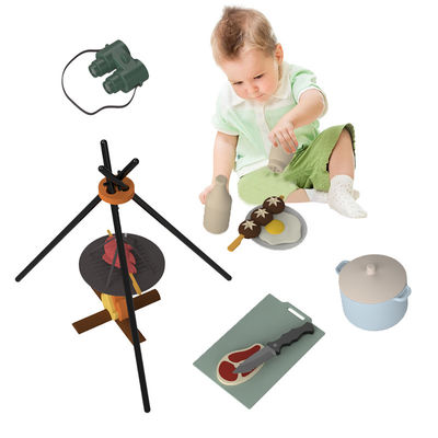 Custom Logo 19 PC Silikon Berpura-pura BBQ Grill Play Dapur Masak Mainan Mini Chef Barbecue Role Playing Set Anak-anak Dapur Mainan Hadiah