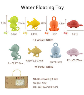 Custom Popular Silikon Samudra Hewan Gurita Ikan Penyu Kuda Laut Anak-anak Bayi Mandi Mainan Hadiah Set Air Spray Squishy