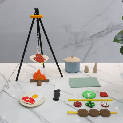 Custom Logo 19-PC Silikon Mini Chef Barbecue Peran Bermain Dapur Masak Mainan Set Berpura-pura Piknik Bermain Mainan Dapur Hadiah Mainan Bayi