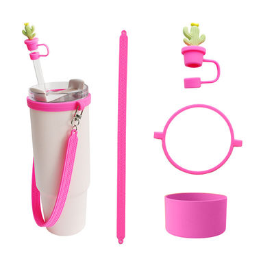 30oz 40oz Tumbler dengan Handle Anti-goresan Silicone Cup Sleeve dan Anti-slip Botol Air Handle Tali