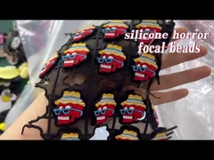 Labu tengkorak halloween kustom Silicone Focal Bead untuk gantungan kunci pulpen DIY